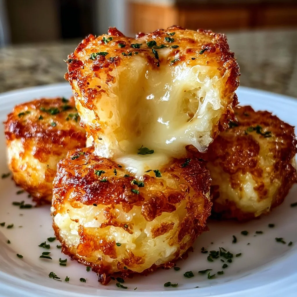 Crispy cheesy mashed potato bites served on a plate