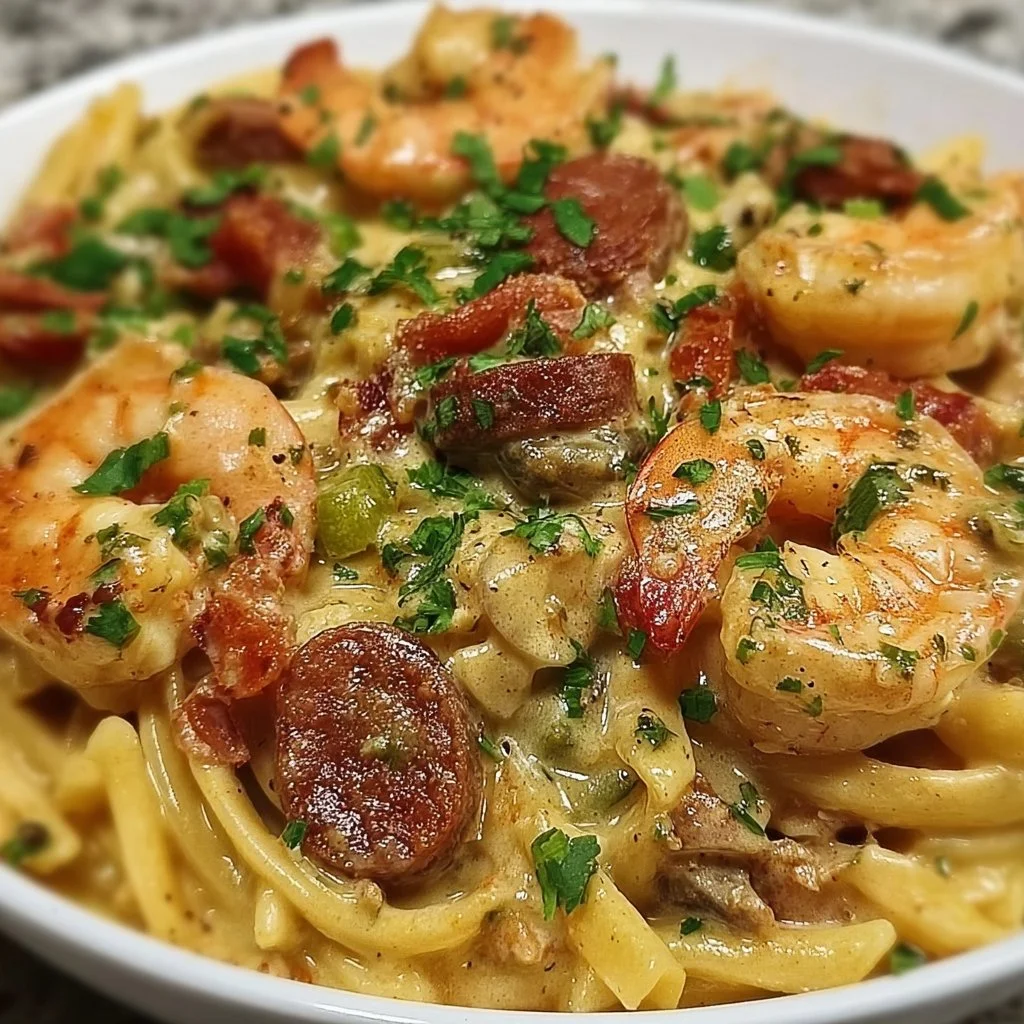 Delicious Mardi Gras Pasta from Pappadeaux, perfect for Cajun cuisine lovers.