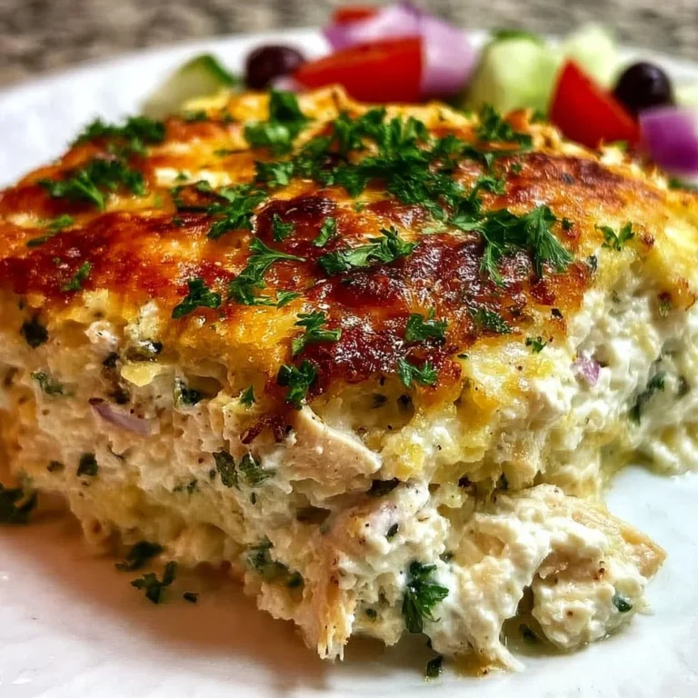 Delicious Chicken Tzatziki Casserole ready to serve on a dinner table