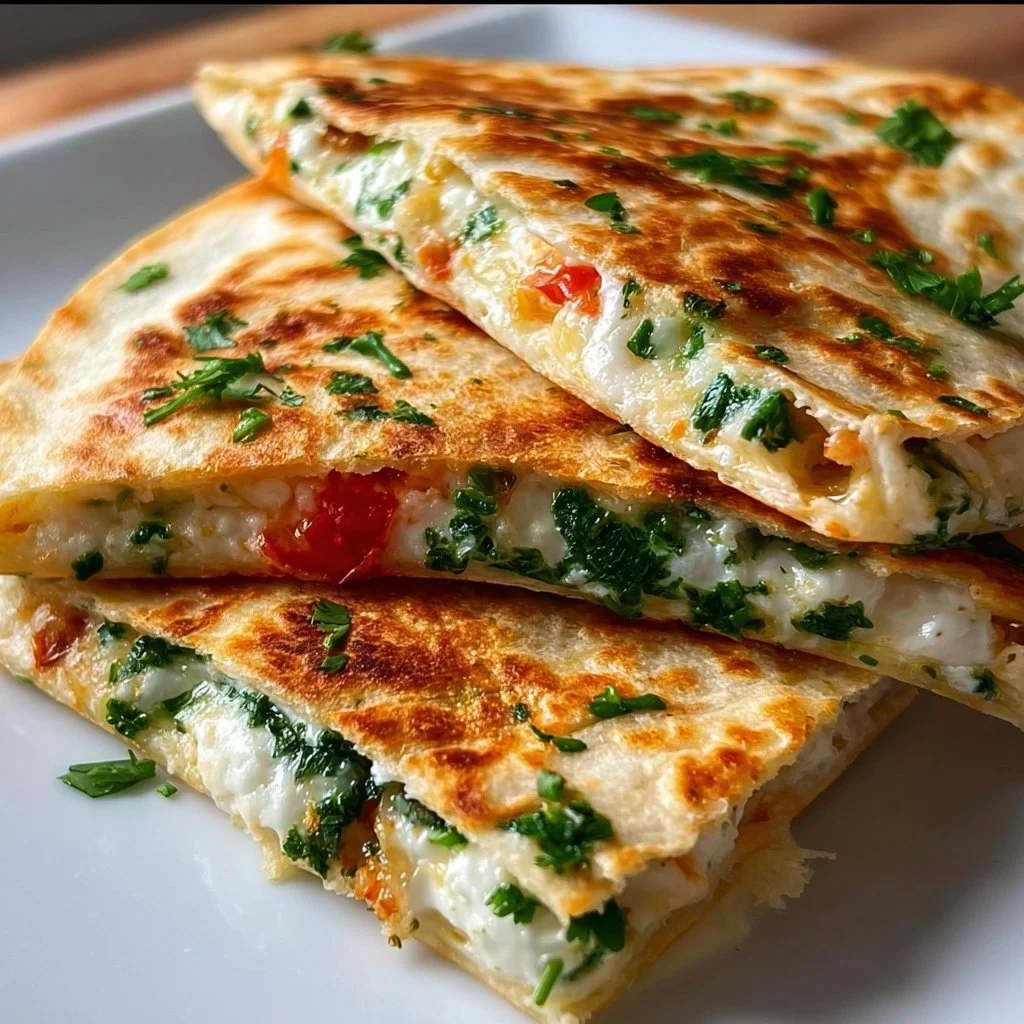 Delicious easy Mediterranean quesadilla filled with fresh ingredients