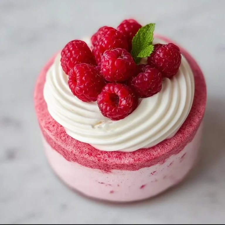 Delicious fresh raspberry cloud mousse dessert in a glass
