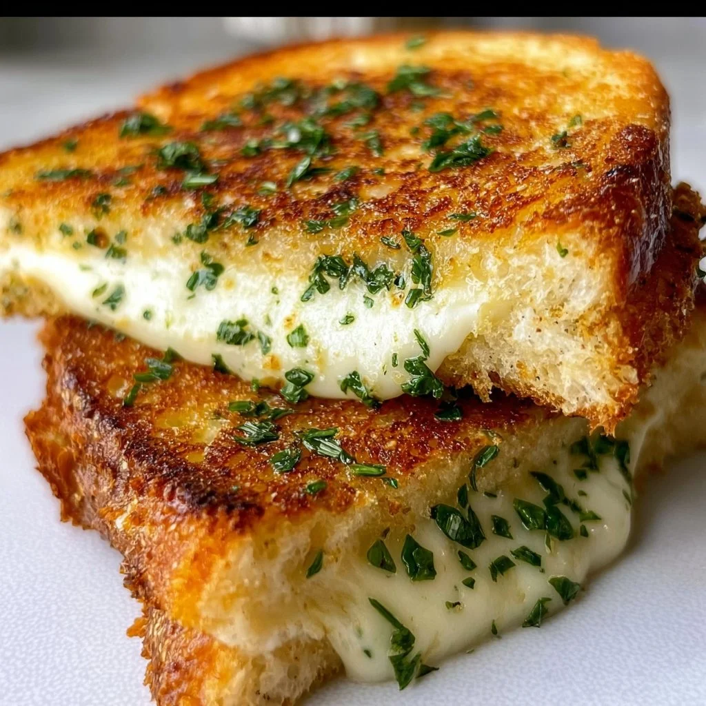 Garlic Bread Grilled Cheese sandwich with melted cheese and garlic
