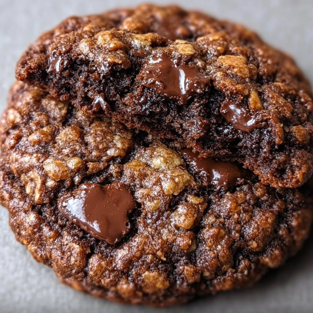 Deliciously gooey dark chocolate oatmeal cookies on a plate