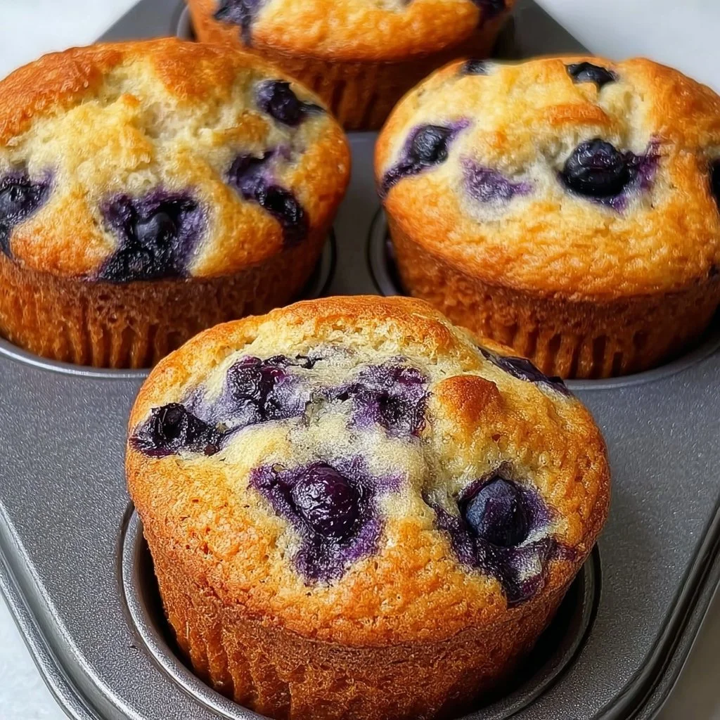 Freshly baked hearty blueberry protein muffins on a plate.