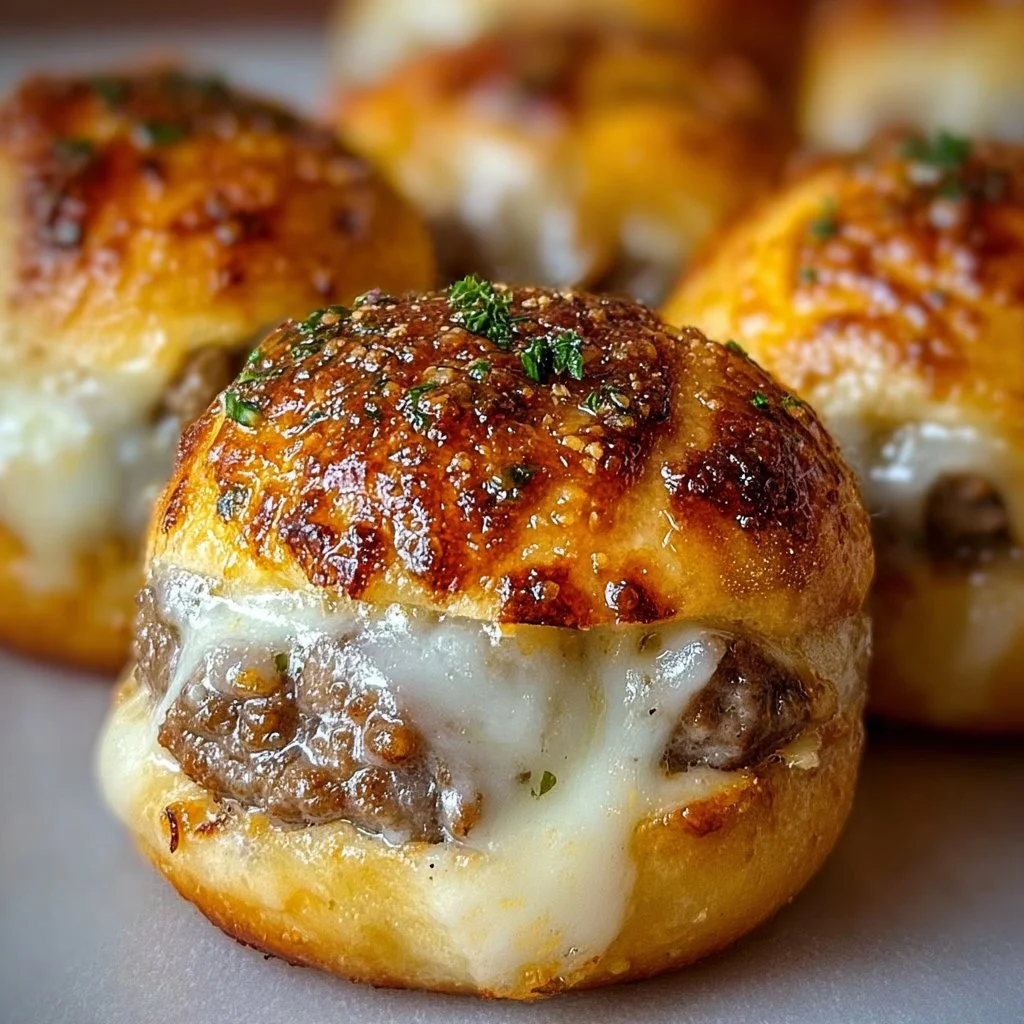 Juicy garlic parmesan cheeseburger bombs served on a plate