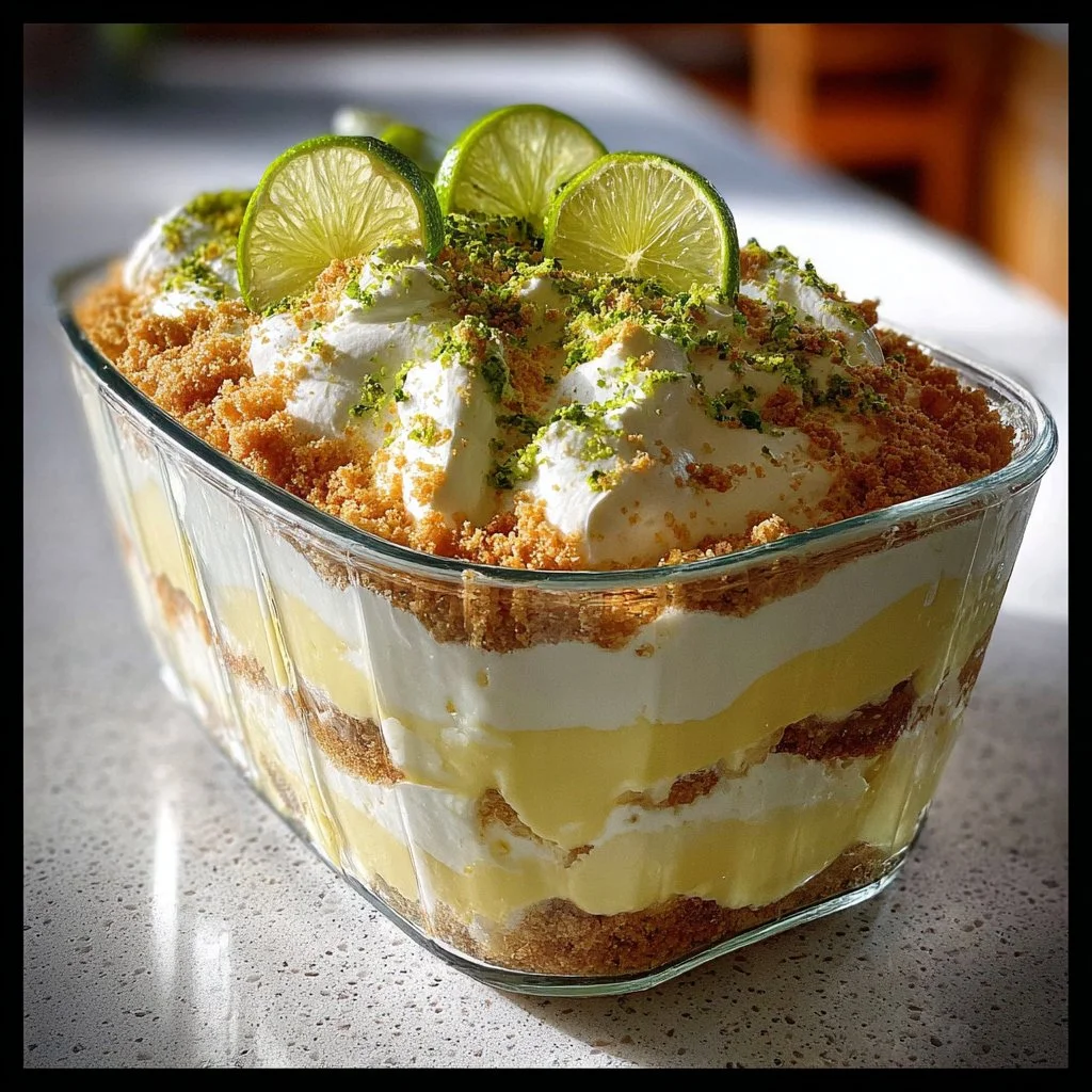 Delicious Key Lime Pie Trifle with layers of cream and zesty lime flavor.