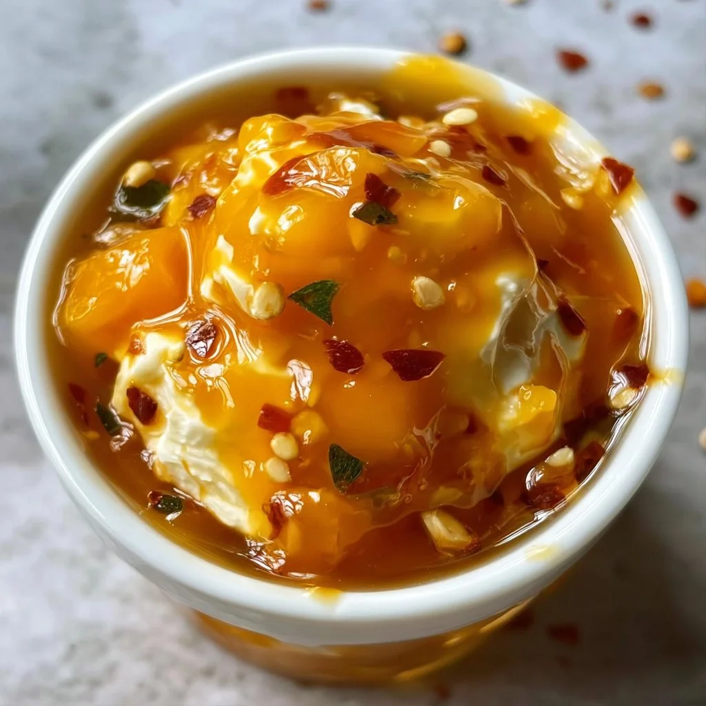 Mango Habanero Honey Garlic Sauce in a glass jar with fresh mangoes and peppers