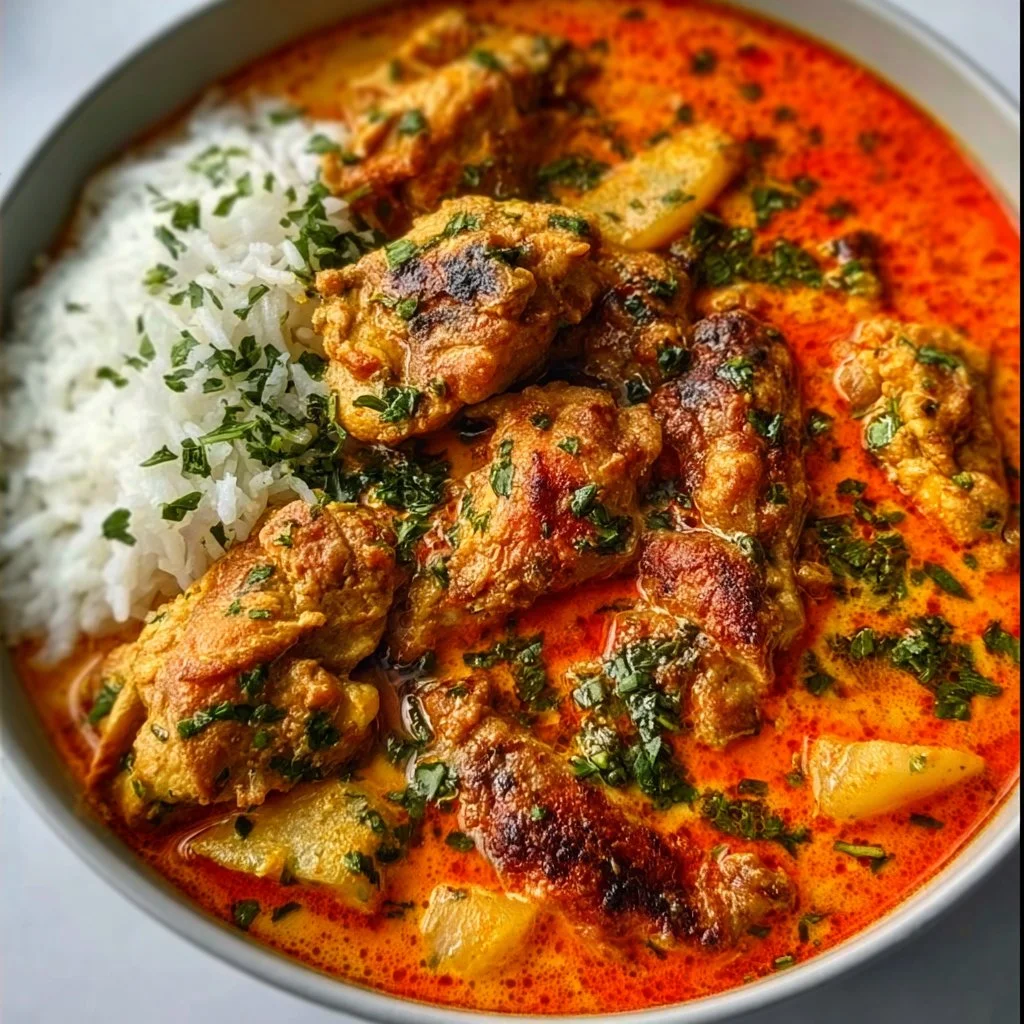 Delicious bowl of Nigerian chicken stew with vibrant vegetables and spices