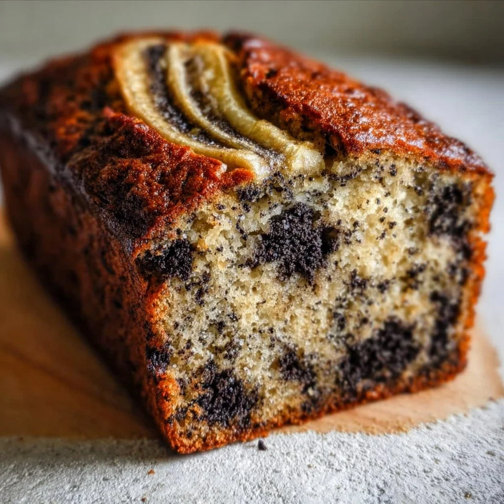 A slice of Oreo Banana Bread topped with crushed Oreos, showcasing a blend of flavors.