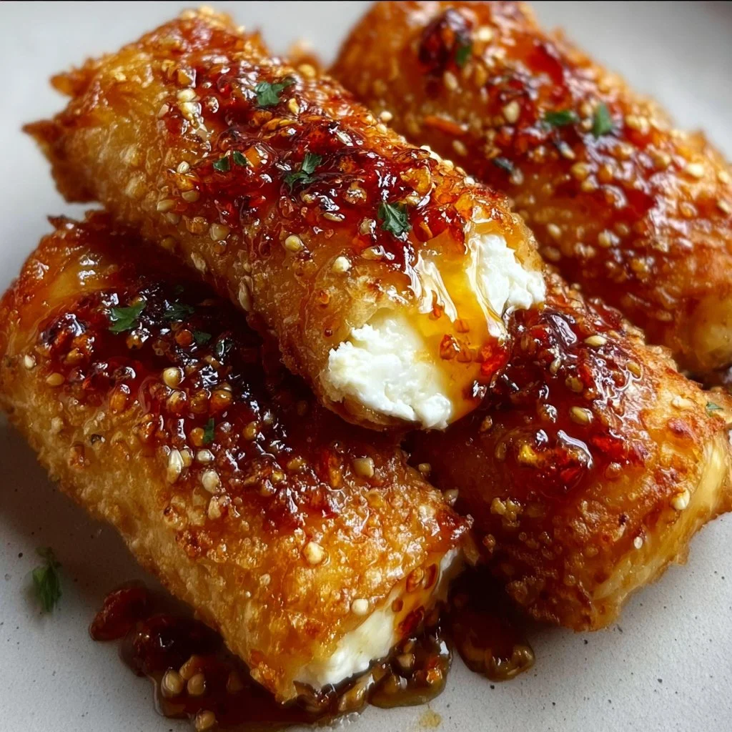 Oven Fried Feta Rolls with Chili Honey