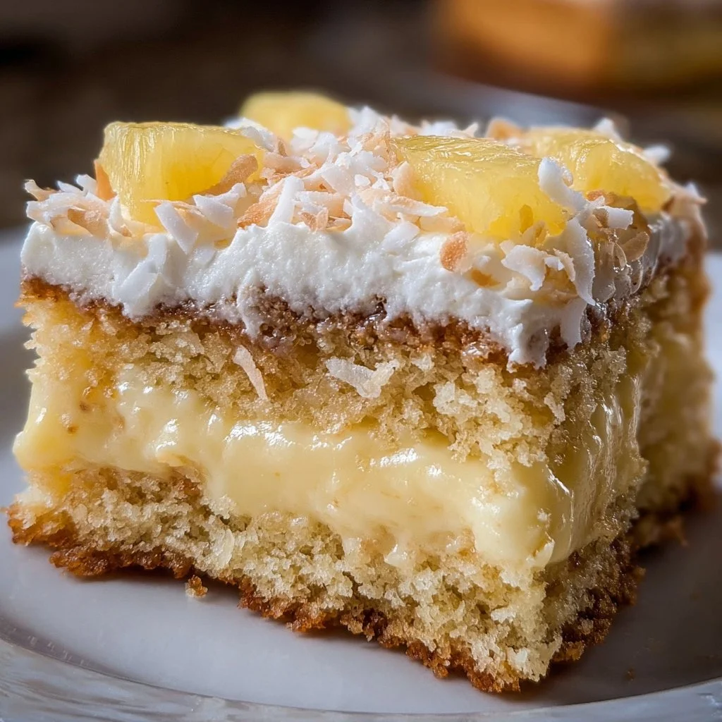 Delicious Pineapple Coconut Cake, decorated with patriotic themes for celebrations
