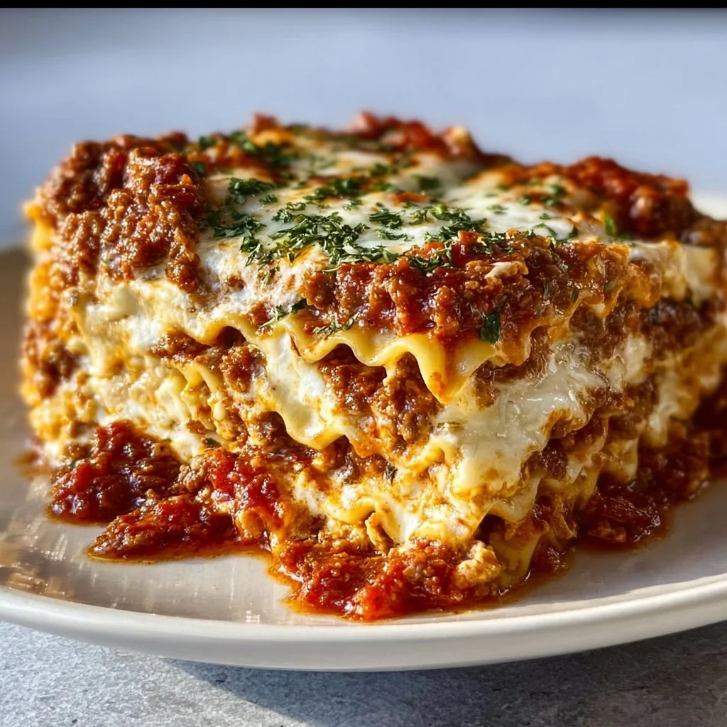 Pioneer Woman's homemade lasagna recipe with layers of pasta, sauce, and cheese