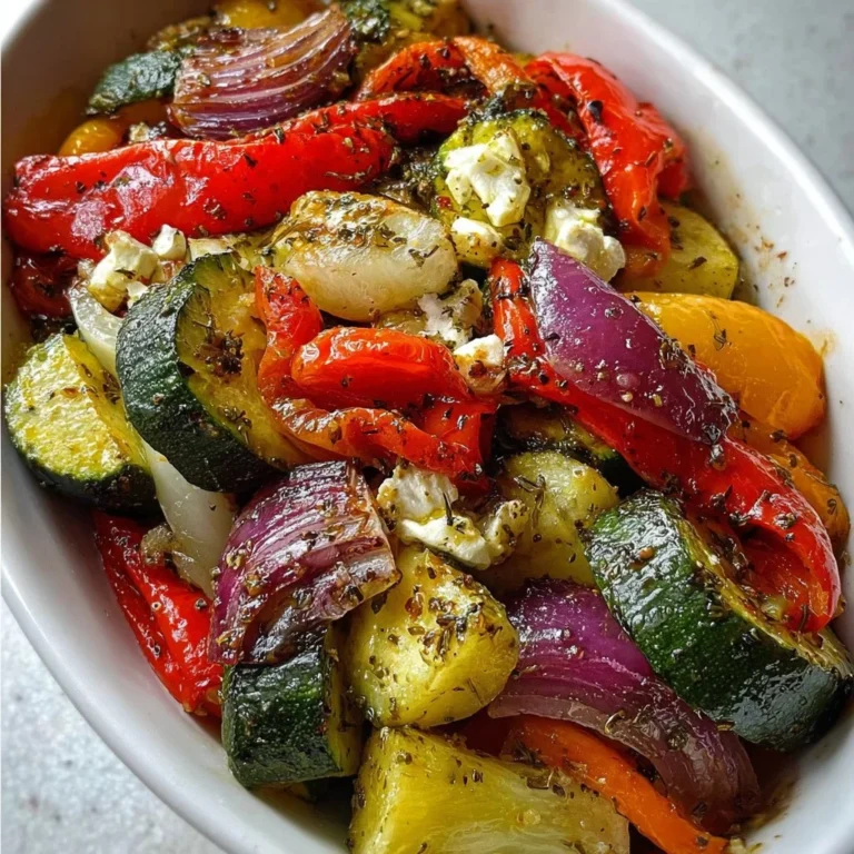 Colorful one-pan Greek vegetables showcasing fresh zucchini, tomatoes, and peppers