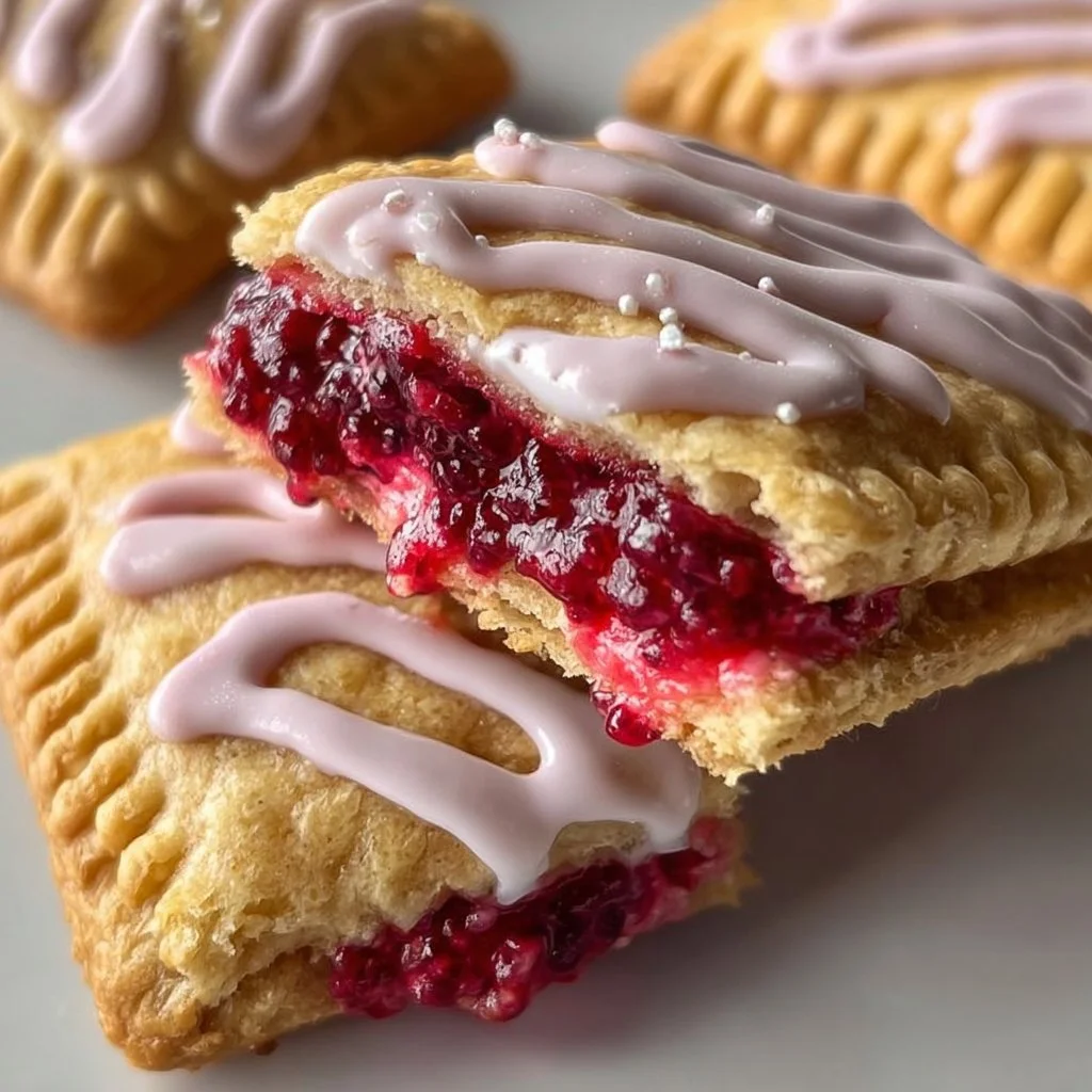 Homemade Raspberry Protein Pop Tarts on a plate with fresh raspberries