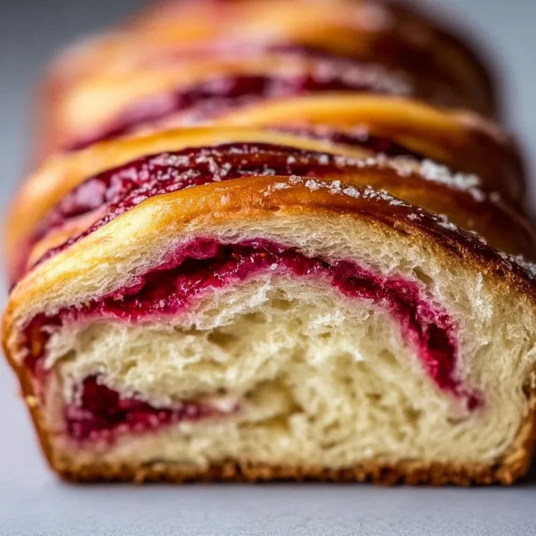 Freshly baked Raspberry Swirl Brioche Loaf with vibrant raspberry filling