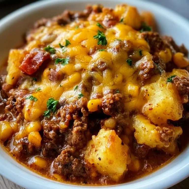 Delicious Slow Cooker Cowboy Casserole served in a bowl with toppings