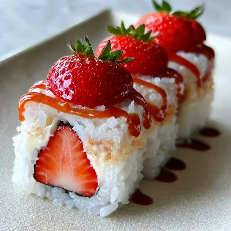 Strawberry Shortcake Sushi made with fresh strawberries and cake layers
