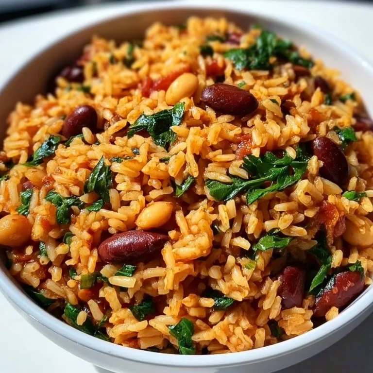 A bowl of Mediterranean rice and beans garnished with herbs and spices.