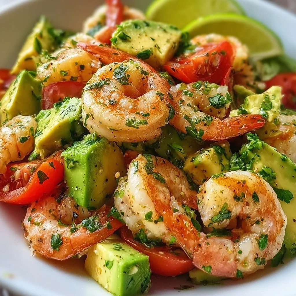 Zesty lime shrimp and avocado salad served in a bowl