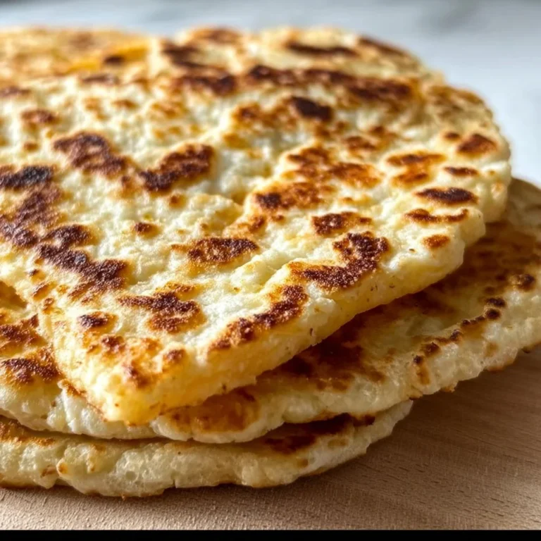 Homemade 2-ingredient cottage cheese flatbread on a wooden table