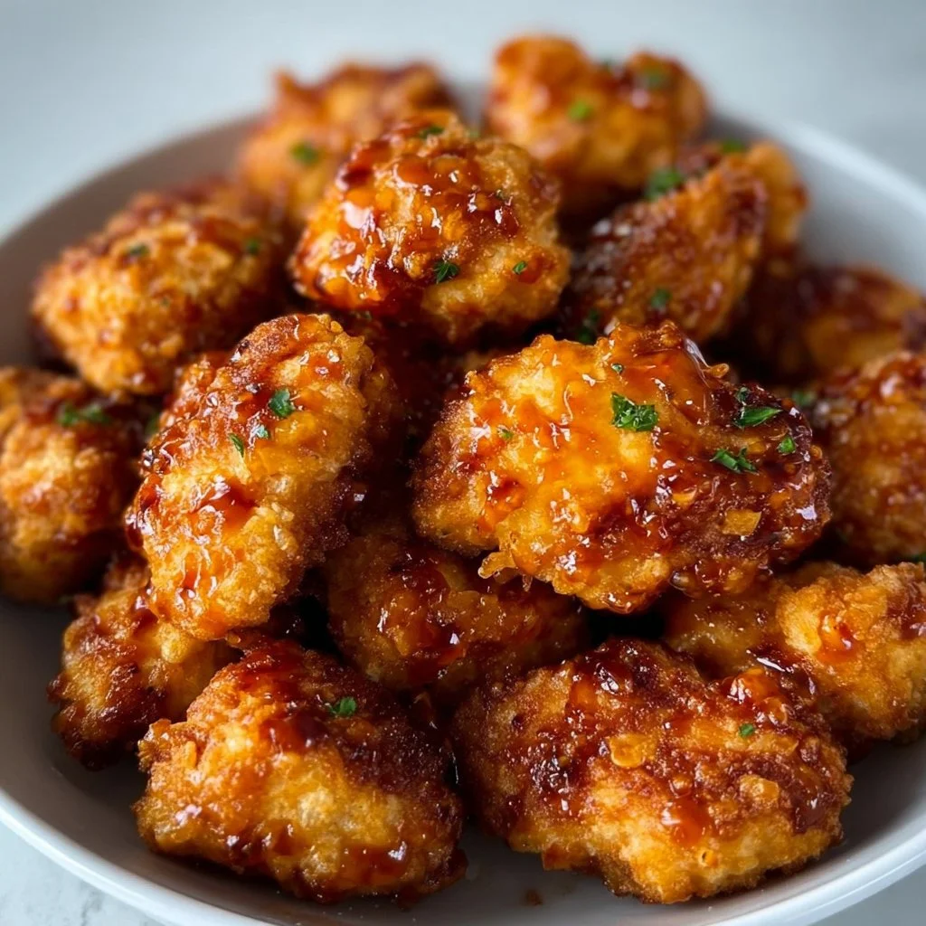 Crispy Air Fryer Bang Bang Chicken served with spicy sauce