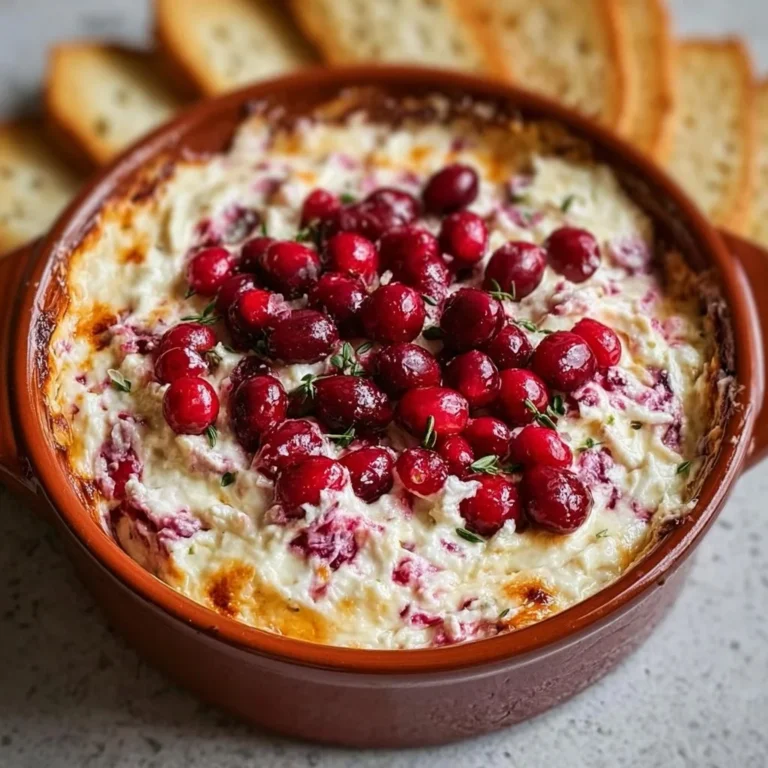 Baked Cranberry Cream Cheese Dip served in a bowl with crackers and fresh cranberries.