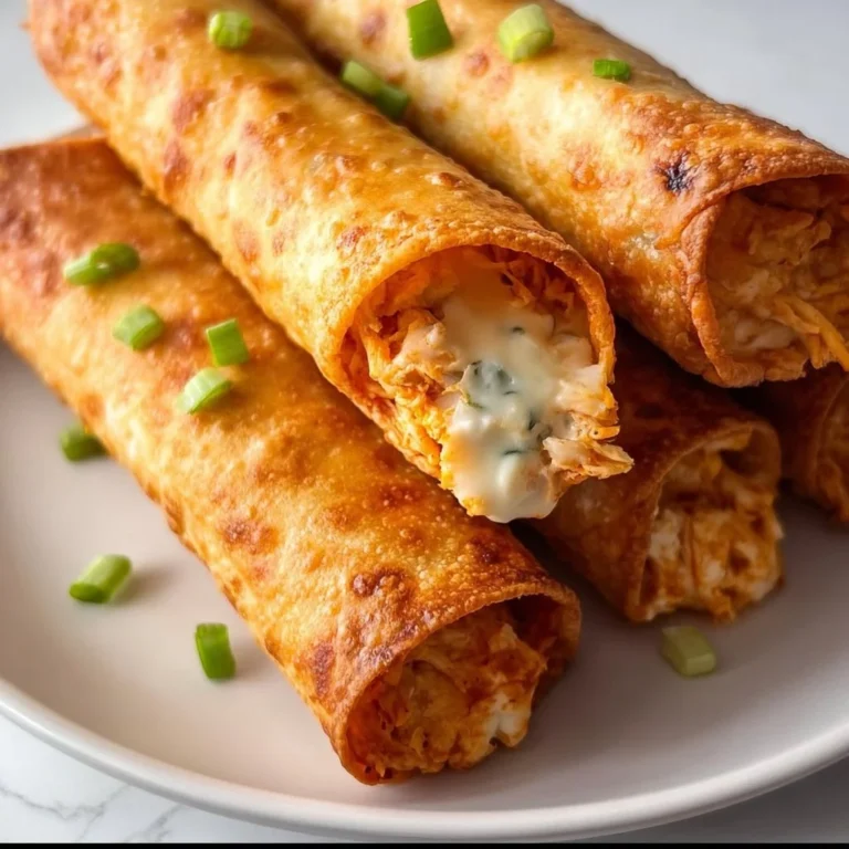 Delicious Buffalo Chicken Taquitos on a plate garnished with green onions