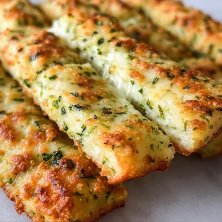 Cheesy zucchini breadsticks served on a plate, garnished with herbs.