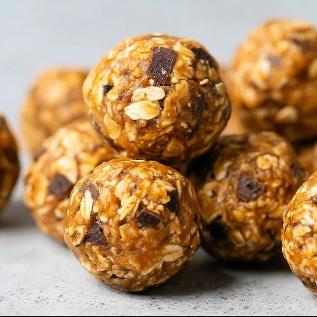 Chewy no-bake protein peanut butter energy balls made with 5 ingredients.
