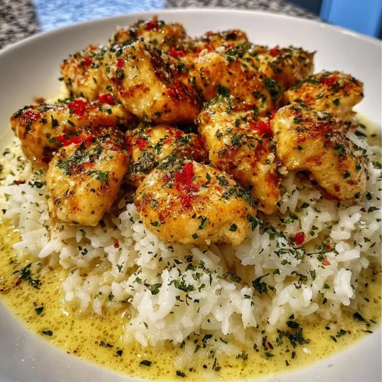 Delicious Chicken Scampi with creamy garlic parmesan rice on a plate
