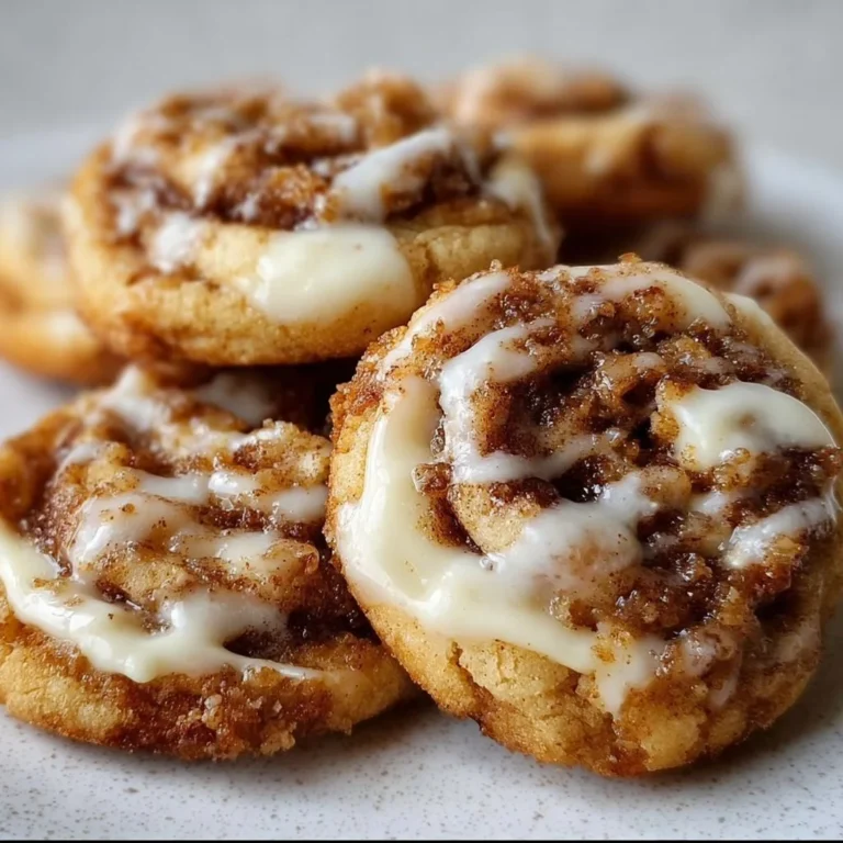 Freshly baked Cinnamon Roll Cheesecake Cookies with cream cheese frosting.