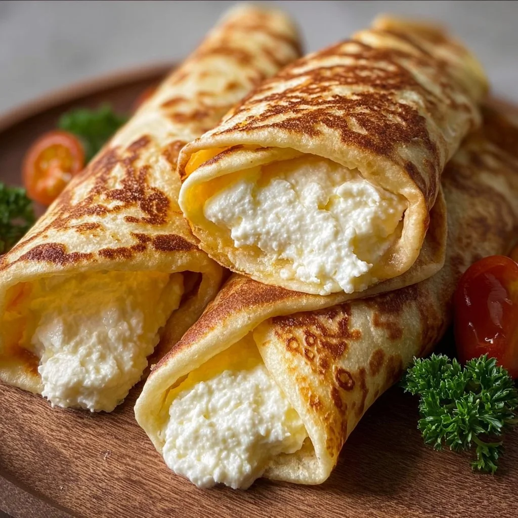 Cottage cheese wraps with fresh vegetables and herbs on a plate