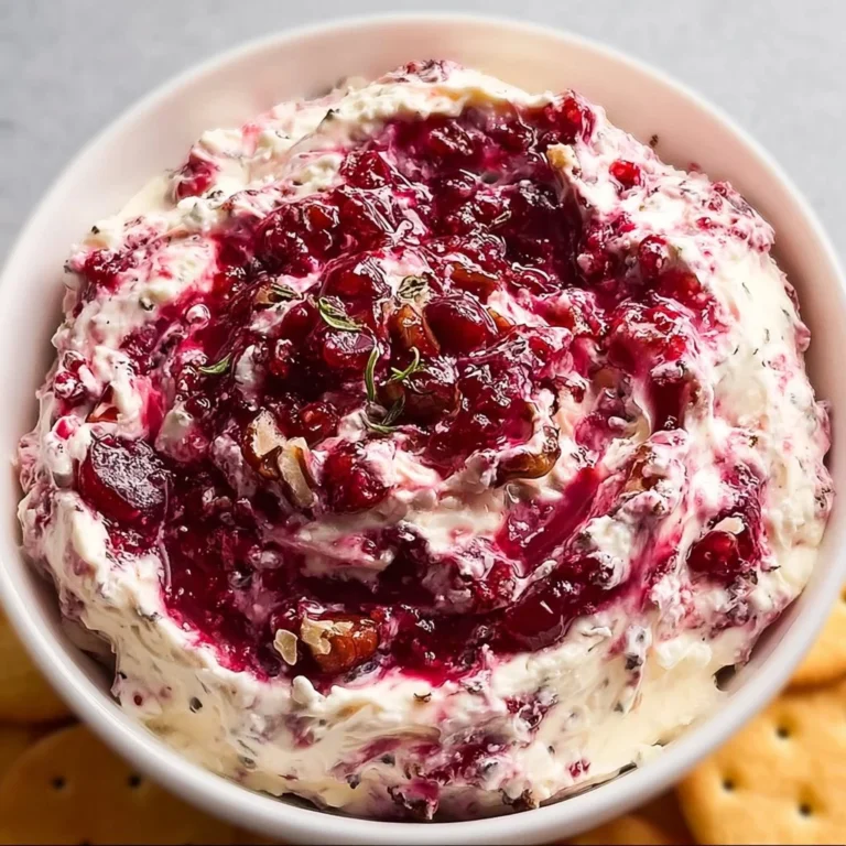 Creamy cranberry dip with cream cheese served in a bowl