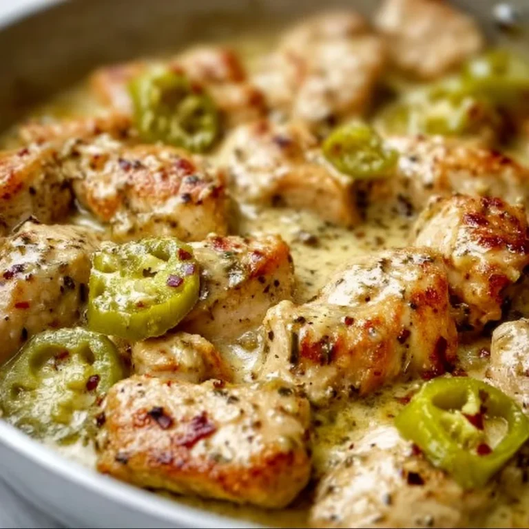 Creamy Pepperoncini Chicken Skillet served in a pan