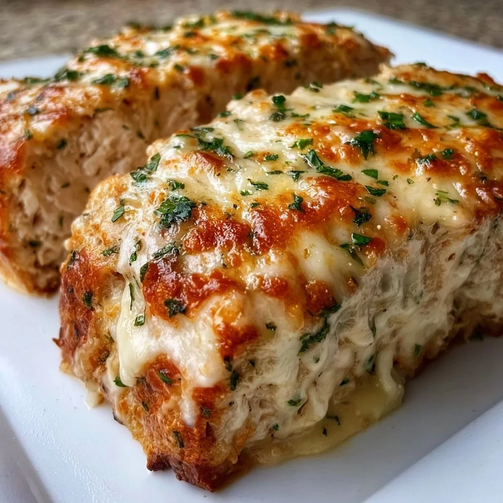 Garlic Parmesan Chicken Loaf baked to perfection with herbs and cheese