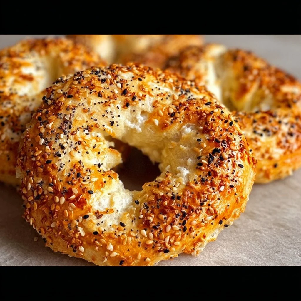Freshly baked Greek yogurt bagels with a golden crust and soft interior