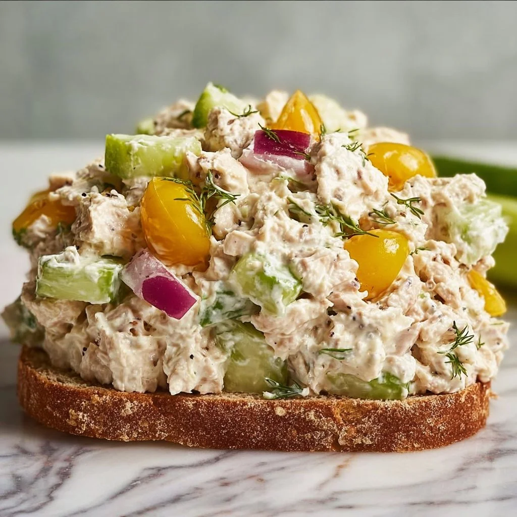 Healthy cottage cheese tuna salad in a bowl
