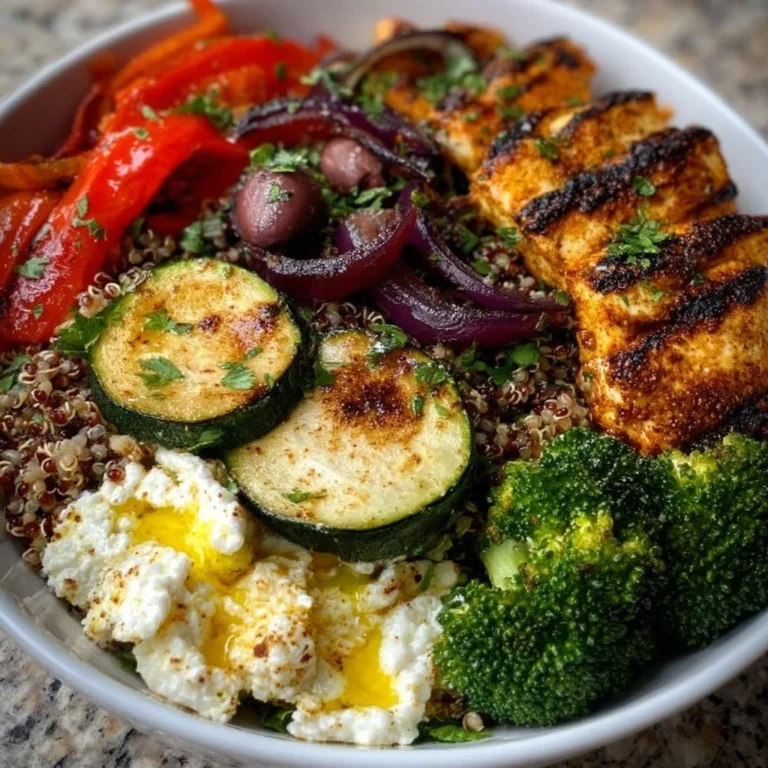 Healthy Grilled Mediterranean Bowl with fresh ingredients and vibrant colors