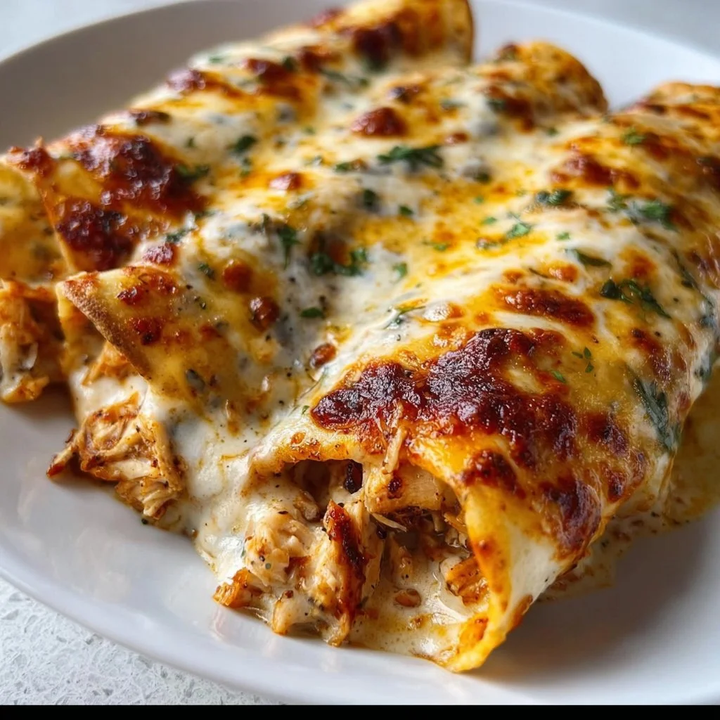 High protein chicken enchiladas served on a plate with toppings