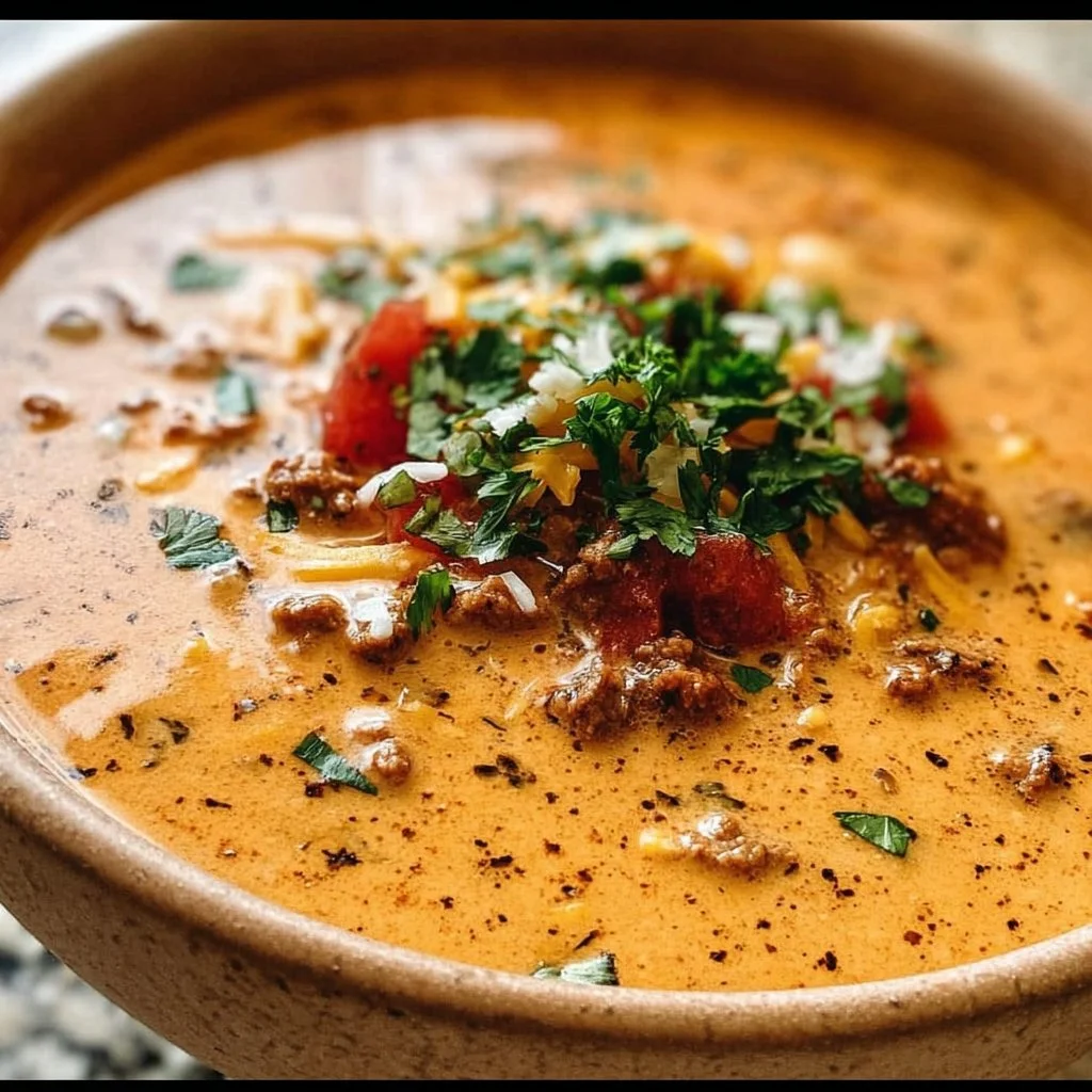 High Protein Creamy Taco Soup in a bowl garnished with toppings