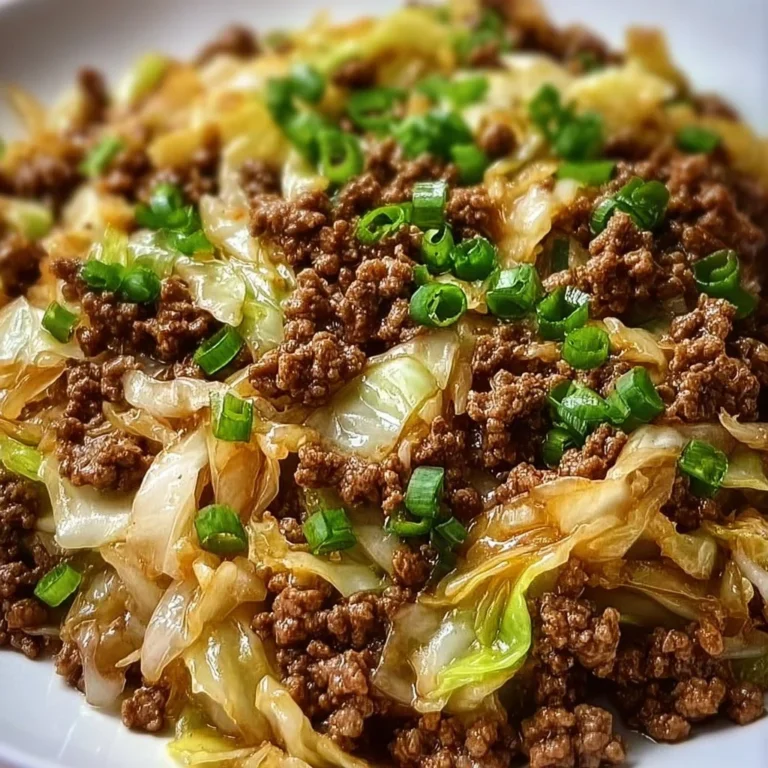 Plate of low-carb Mongolian ground beef with cabbage and garnishes