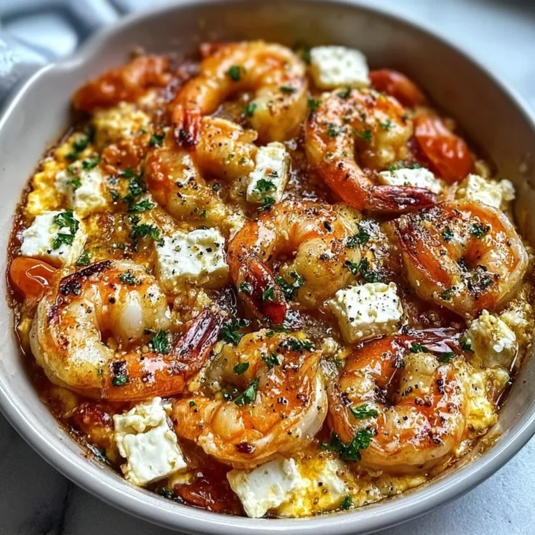Mediterranean Shrimp with Feta cheese and herbs served in a bowl