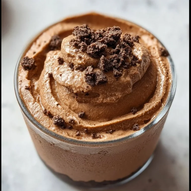 Single-serve chocolate protein dirt cup topped with chocolate sprinkles and cookies