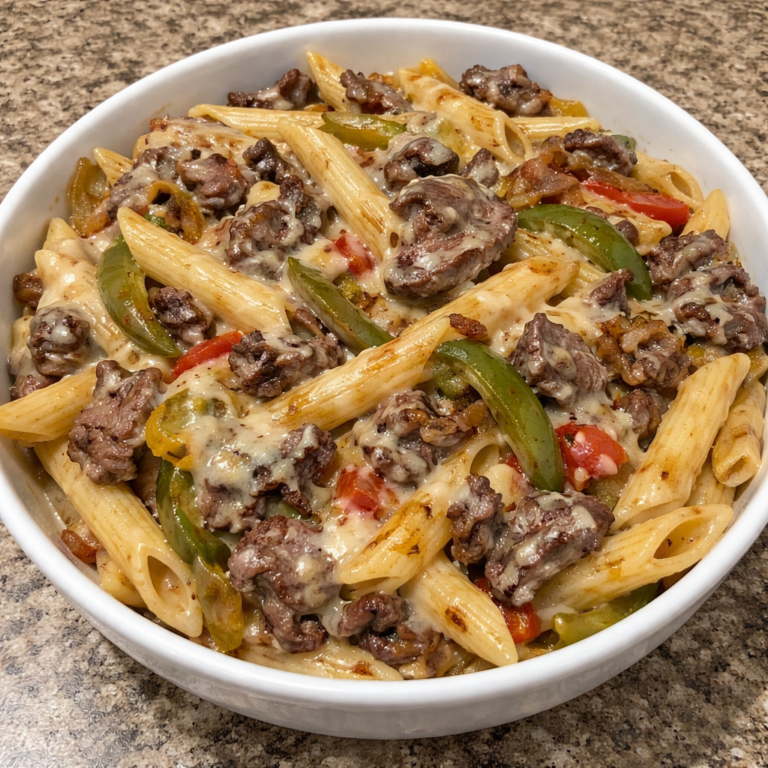 Philly Cheesesteak Pasta featured photo