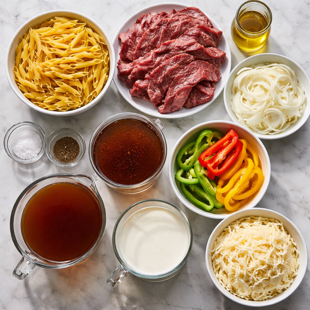 Philly Cheesesteak Pasta ingredients photo