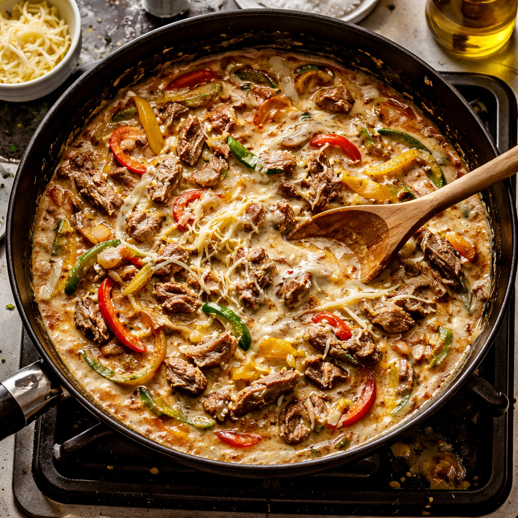 Philly Cheesesteak Pasta preparation photo