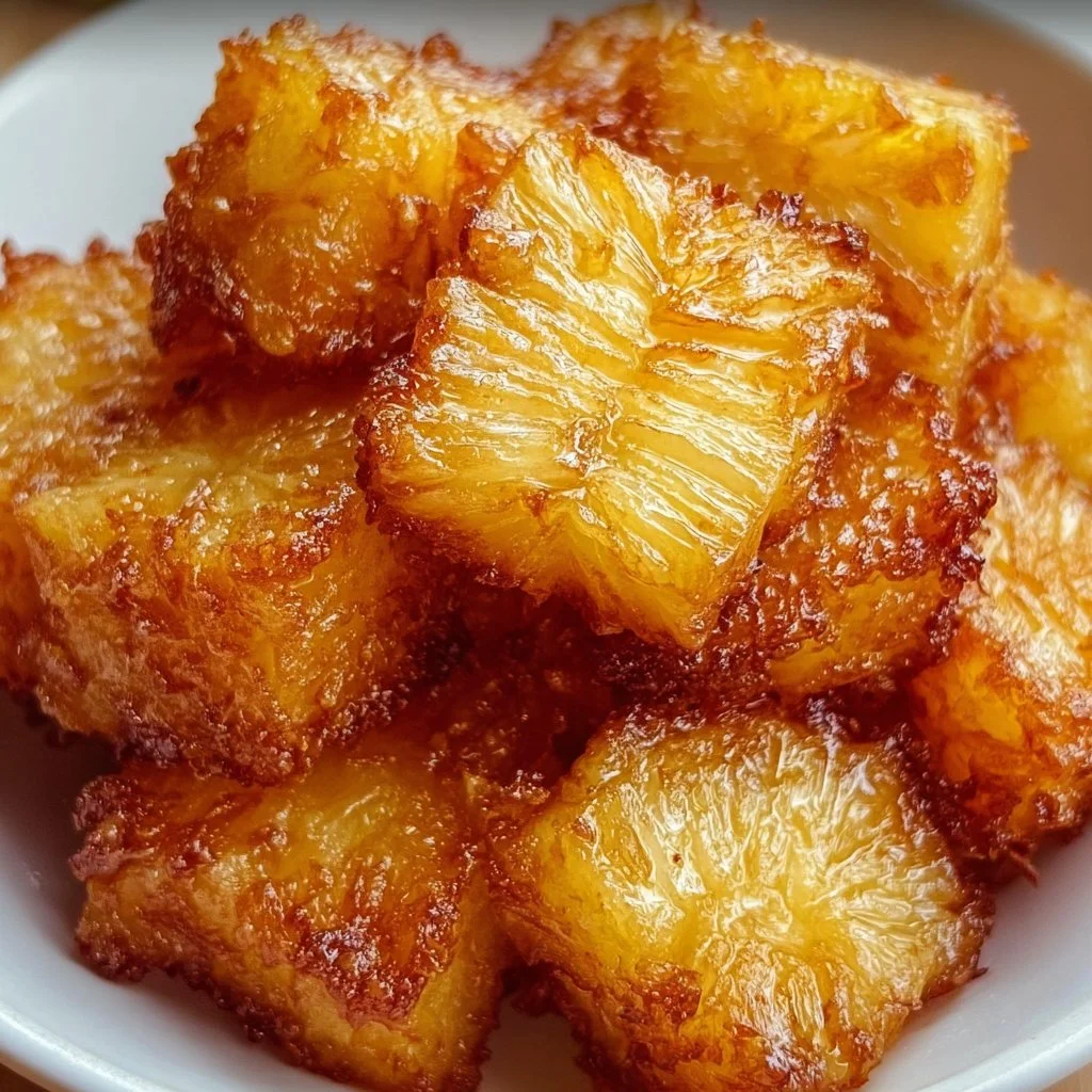 Delicious air fryer pineapple chunks served on a plate