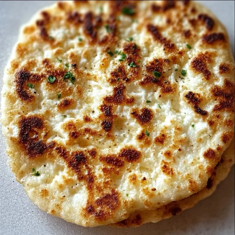 Homemade cottage cheese flatbread served on a wooden board