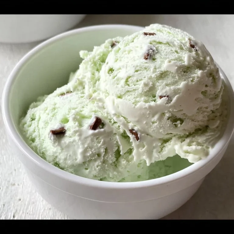 Bowl of Cottage Cheese Mint Ice Cream garnished with mint leaves