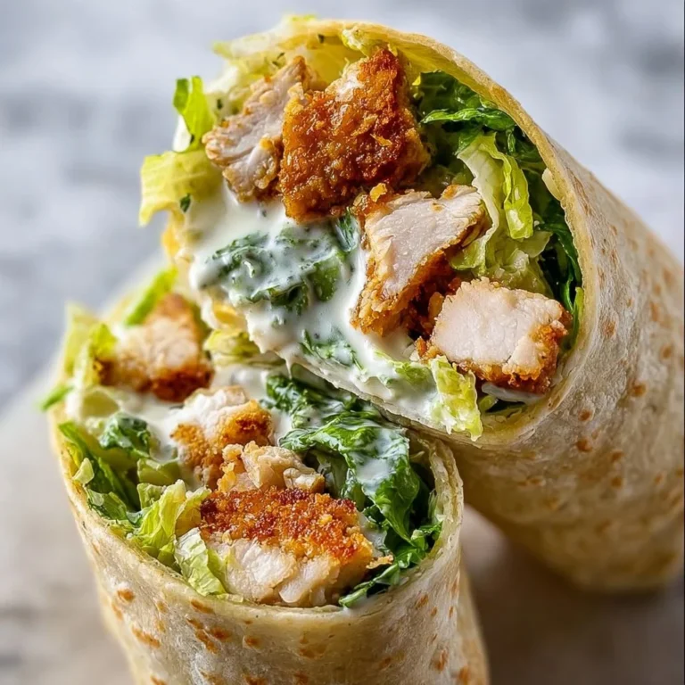 Crispy Chicken Caesar Wrap featuring chicken, romaine lettuce, and Caesar dressing
